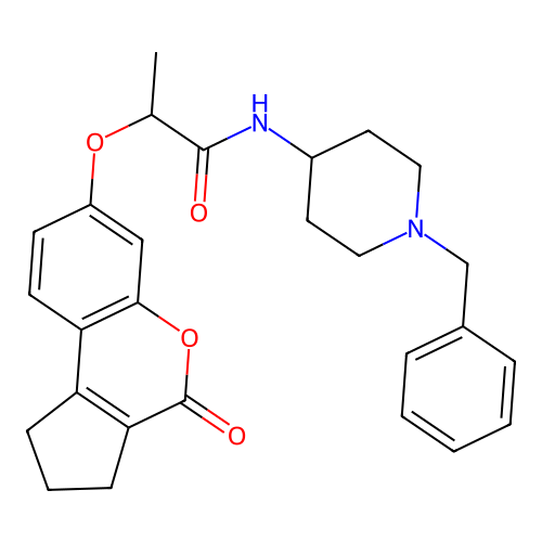 N-(1-benzylpiperidin-4-yl)-2-((4-oxo-1,2,3,4-tetrahydrocyclopenta[c]chromen-7-yl)oxy)propanamide structure