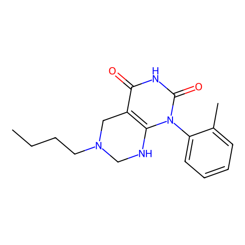 6-butyl-1-(o-tolyl)-5,6,7,8-tetrahydropyrimido[4,5-d]pyrimidine-2,4(1H,3H)-dione structure