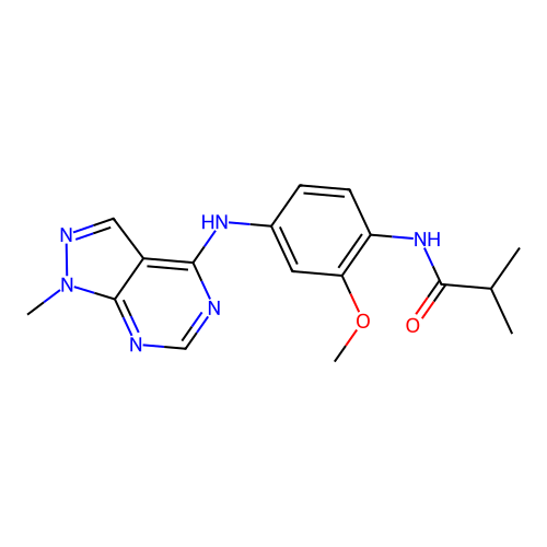 N-(2-methoxy-4-((1-methyl-1H-pyrazolo[3,4-d]pyrimidin-4-yl)amino)phenyl)isobutyramide structure