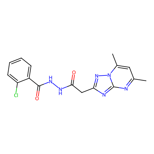 2-chloro-N''-[2-(5,7-dimethyl-[1,2,4]triazolo[1,5-a]pyrimidin-2-yl)acetyl]benzohydrazide structure