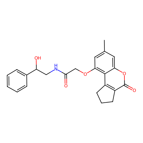 N-(2-hydroxy-2-phenylethyl)-2-((7-methyl-4-oxo-1,2,3,4-tetrahydrocyclopenta[c]chromen-9-yl)oxy)acetamide structure