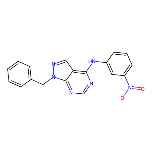 1-benzyl-N-(3-nitrophenyl)-1H-pyrazolo[3,4-d]pyrimidin-4-amine structure