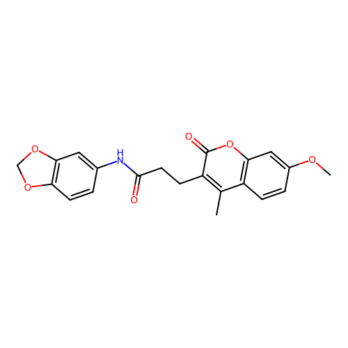 N-(1,3-benzodioxol-5-yl)-3-(7-methoxy-4-methyl-2-oxochromen-3-yl)propanamide structure