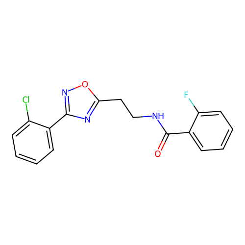 N-(2-(3-(2-chlorophenyl)-1,2,4-oxadiazol-5-yl)ethyl)-2-fluorobenzamide structure