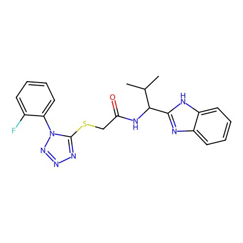 N-[1-(1H-benzimidazol-2-yl)-2-methylpropyl]-2-{[1-(2-fluorophenyl)-1H-tetrazol-5-yl]sulfanyl}acetamide structure