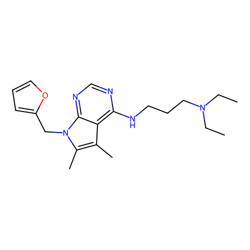 N',N'-diethyl-N-[7-(furan-2-ylmethyl)-5,6-dimethylpyrrolo[2,3-d]pyrimidin-4-yl]propane-1,3-diamine structure