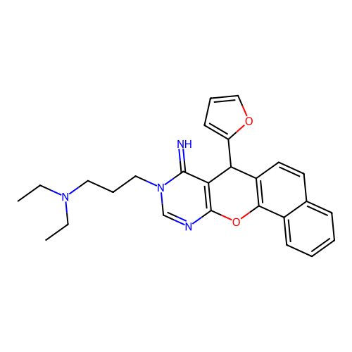 N,N-diethyl-3-(7-(furan-2-yl)-8-imino-7H-benzo[7,8]chromeno[2,3-d]pyrimidin-9(8H)-yl)propan-1-amine structure