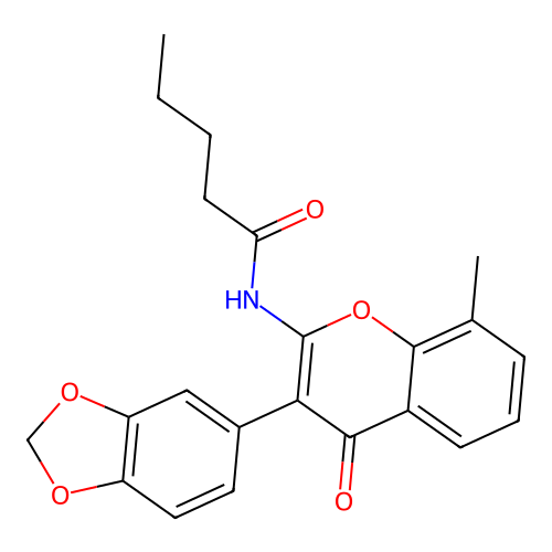 N-[3-(1,3-benzodioxol-5-yl)-8-methyl-4-oxochromen-2-yl]pentanamide structure