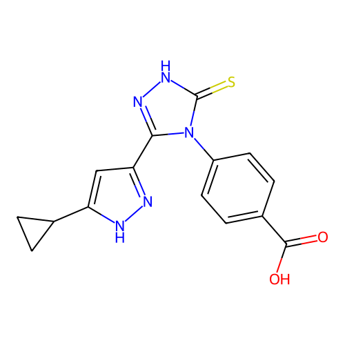 Benzoic acid, 4-[3-(5-cyclopropyl-2H-pyrazol-3-yl)-5-mercapto-[1,2,4]triazol-4-yl]- structure