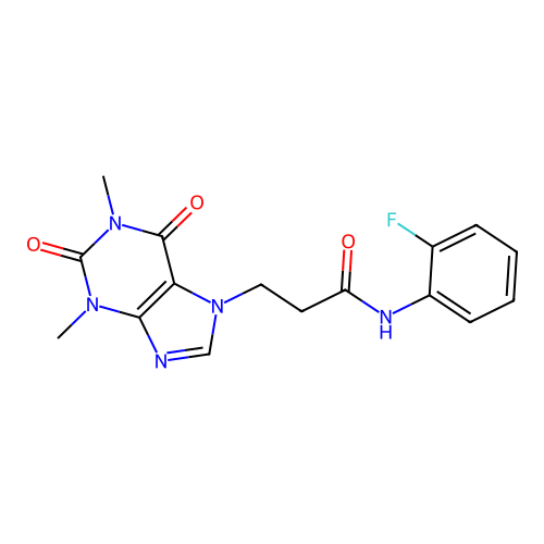 3-(1,3-dimethyl-2,6-dioxopurin-7-yl)-N-(2-fluorophenyl)propanamide structure