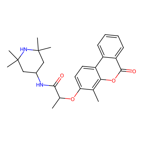 2-((4-methyl-6-oxo-6H-benzo[c]chromen-3-yl)oxy)-N-(2,2,6,6-tetramethylpiperidin-4-yl)propanamide structure