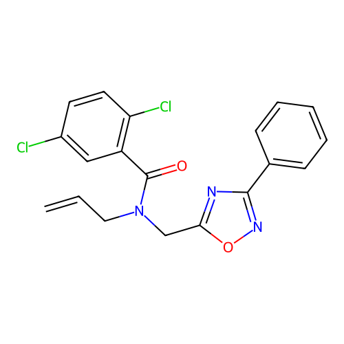 2,5-dichloro-N-[(3-phenyl-1,2,4-oxadiazol-5-yl)methyl]-N-(prop-2-en-1-yl)benzamide structure