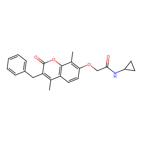 2-((3-benzyl-4,8-dimethyl-2-oxo-2H-chromen-7-yl)oxy)-N-cyclopropylacetamide structure