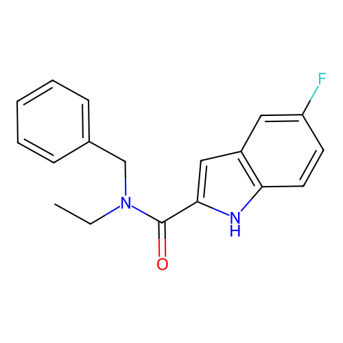 N-benzyl-N-ethyl-5-fluoro-1H-indole-2-carboxamide structure