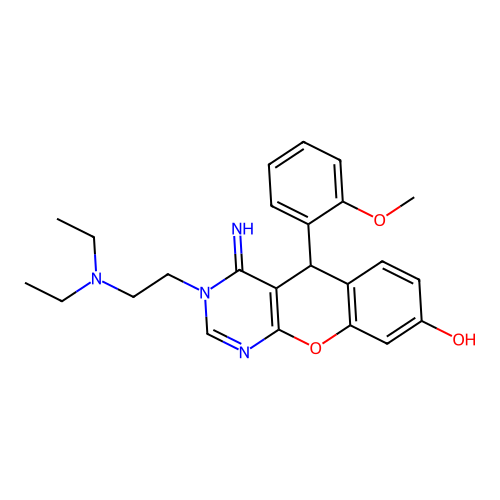 3-[2-(diethylamino)ethyl]-4-imino-5-(2-methoxyphenyl)-3,5-dihydro-4H-chromeno[2,3-d]pyrimidin-8-ol structure