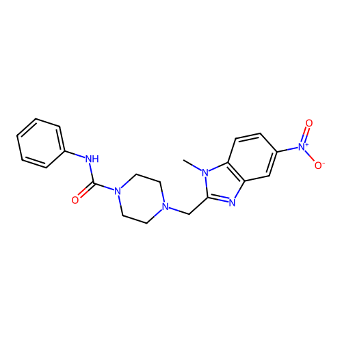 4-[(1-methyl-5-nitrobenzimidazol-2-yl)methyl]-N-phenylpiperazine-1-carboxamide structure