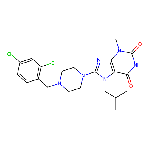 8-(4-(2,4-dichlorobenzyl)piperazin-1-yl)-7-isobutyl-3-methyl-1H-purine-2,6(3H,7H)-dione structure