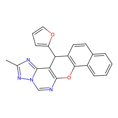 14-(furan-2-yl)-2-methyl-14H-benzo[7,8]chromeno[3,2-e][1,2,4]triazolo[1,5-c]pyrimidine structure