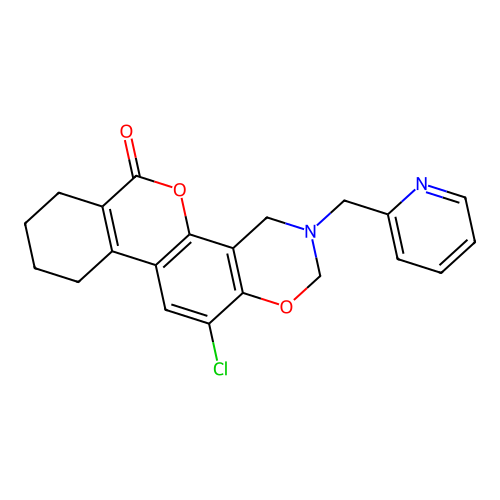 12-chloro-3-(pyridin-2-ylmethyl)-2,4,7,8,9,10-hexahydroisochromeno[3,4-f][1,3]benzoxazin-6-one structure