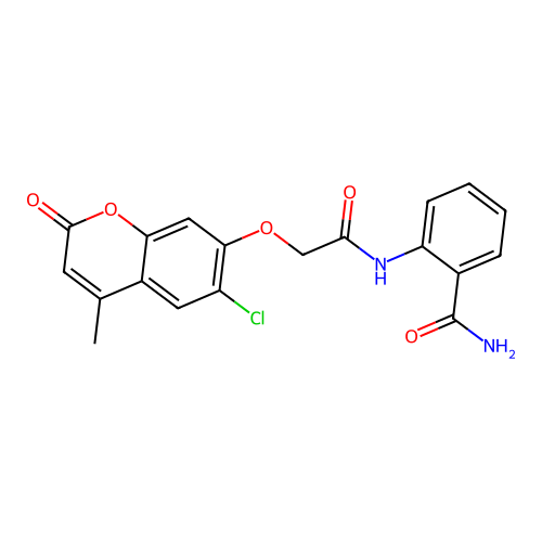 2-({[(6-chloro-4-methyl-2-oxo-2H-chromen-7-yl)oxy]acetyl}amino)benzamide structure