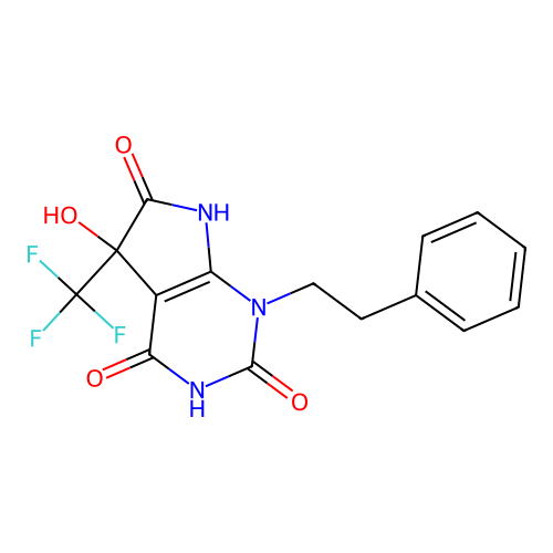 5-hydroxy-1-phenethyl-5-(trifluoromethyl)-1H-pyrrolo[2,3-d]pyrimidine-2,4,6(3H,5H,7H)-trione structure