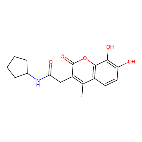 N-cyclopentyl-2-(7,8-dihydroxy-4-methyl-2-oxo-2H-chromen-3-yl)acetamide structure