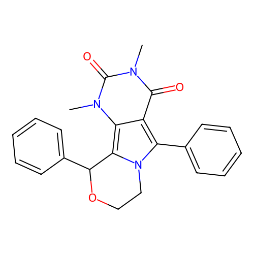 1,3-dimethyl-5,10-diphenyl-1,7,8,10-tetrahydro-2H-pyrimido[4',5':3,4]pyrrolo[2,1-c][1,4]oxazine-2,4(3H)-dione structure