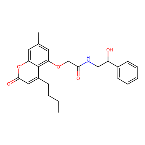 2-((4-butyl-7-methyl-2-oxo-2H-chromen-5-yl)oxy)-N-(2-hydroxy-2-phenylethyl)acetamide structure