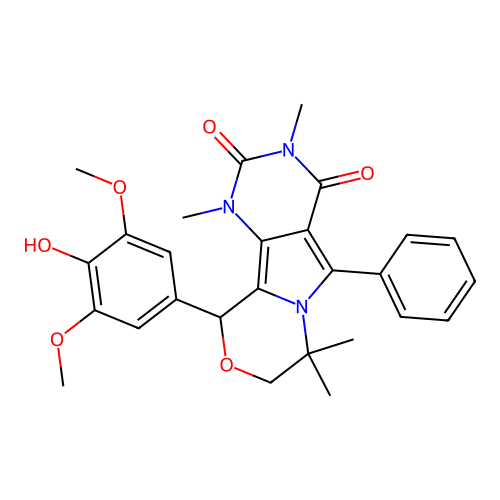 10-(4-hydroxy-3,5-dimethoxyphenyl)-1,3,7,7-tetramethyl-5-phenyl-1,7,8,10-tetrahydro-2H-pyrimido[4',5':3,4]pyrrolo[2,1-c][1,4]oxazine-2,4(3H)-dione structure