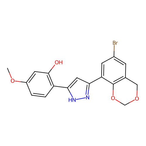 2-(5-(6-bromo-4H-benzo[d][1,3]dioxin-8-yl)-1H-pyrazol-3-yl)-5-methoxyphenol structure
