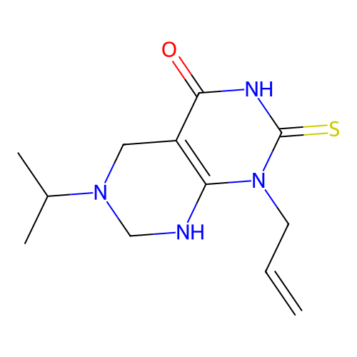 1-allyl-6-isopropyl-2-thioxo-2,3,5,6,7,8-hexahydropyrimido[4,5-d]pyrimidin-4(1H)-one structure