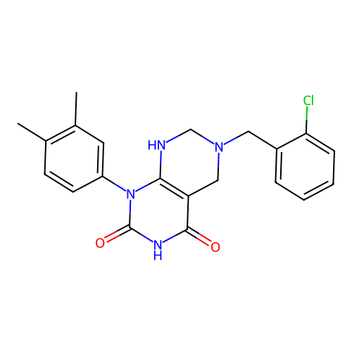 6-(2-chlorobenzyl)-1-(3,4-dimethylphenyl)-5,6,7,8-tetrahydropyrimido[4,5-d]pyrimidine-2,4(1H,3H)-dione structure
