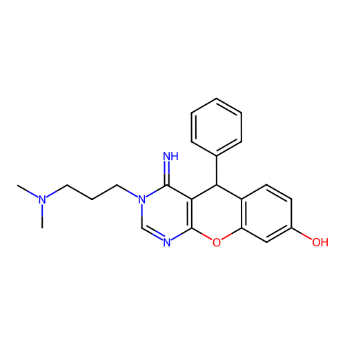 3-(3-(dimethylamino)propyl)-4-imino-5-phenyl-4,5-dihydro-3H-chromeno[2,3-d]pyrimidin-8-ol structure