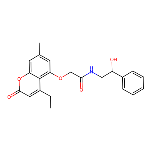 2-((4-ethyl-7-methyl-2-oxo-2H-chromen-5-yl)oxy)-N-(2-hydroxy-2-phenylethyl)acetamide structure
