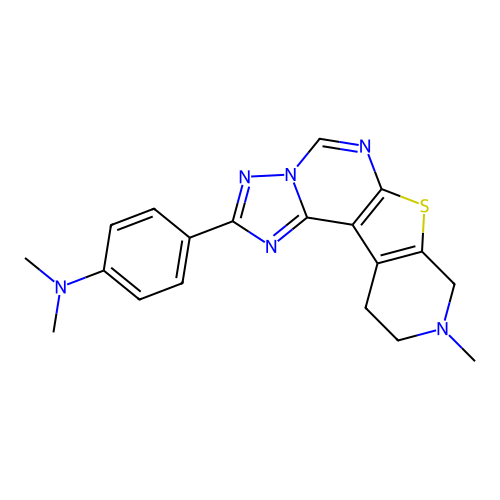 N,N-dimethyl-4-(9-methyl-8,9,10,11-tetrahydropyrido[4',3':4,5]thieno[3,2-e][1,2,4]triazolo[1,5-c]pyrimidin-2-yl)aniline structure
