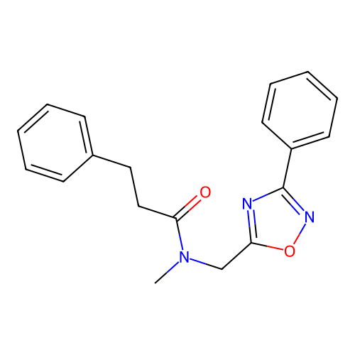 N-methyl-3-phenyl-N-[(3-phenyl-1,2,4-oxadiazol-5-yl)methyl]propanamide structure