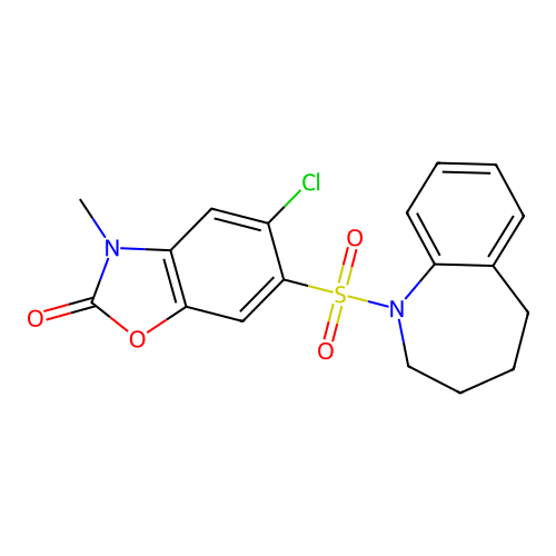 5-chloro-3-methyl-6-(2,3,4,5-tetrahydro-1H-1-benzazepin-1-ylsulfonyl)-1,3-benzoxazol-2(3H)-one structure