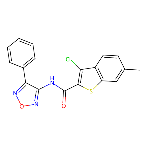 3-chloro-6-methyl-N-(4-phenyl-1,2,5-oxadiazol-3-yl)-1-benzothiophene-2-carboxamide structure