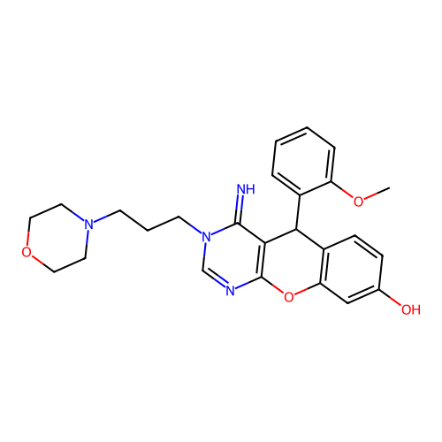 4-imino-5-(2-methoxyphenyl)-3-(3-morpholin-4-ylpropyl)-5H-chromeno[2,3-d]pyrimidin-8-ol structure