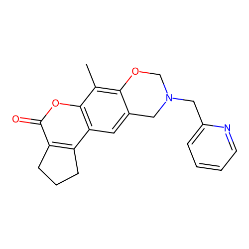 6-methyl-9-(pyridin-2-ylmethyl)-2,3,9,10-tetrahydro-1H-cyclopenta[3,4]chromeno[6,7-e][1,3]oxazin-4(8H)-one structure