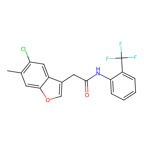 2-(5-chloro-6-methyl-1-benzofuran-3-yl)-N-[2-(trifluoromethyl)phenyl]acetamide structure