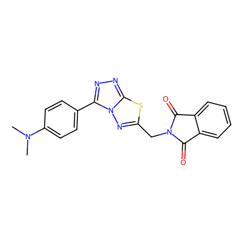 2-((3-(4-(dimethylamino)phenyl)-[1,2,4]triazolo[3,4-b][1,3,4]thiadiazol-6-yl)methyl)isoindoline-1,3-dione structure