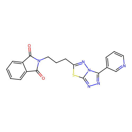 2-[3-(3-pyridin-3-yl-[1,2,4]triazolo[3,4-b][1,3,4]thiadiazol-6-yl)propyl]isoindole-1,3-dione structure