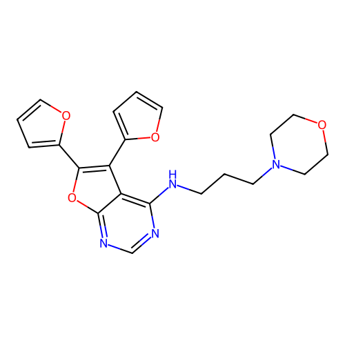 5,6-bis(furan-2-yl)-N-(3-morpholin-4-ylpropyl)furo[2,3-d]pyrimidin-4-amine structure