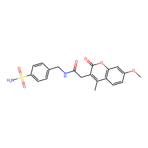 2-(7-methoxy-4-methyl-2-oxochromen-3-yl)-N-[(4-sulfamoylphenyl)methyl]acetamide structure