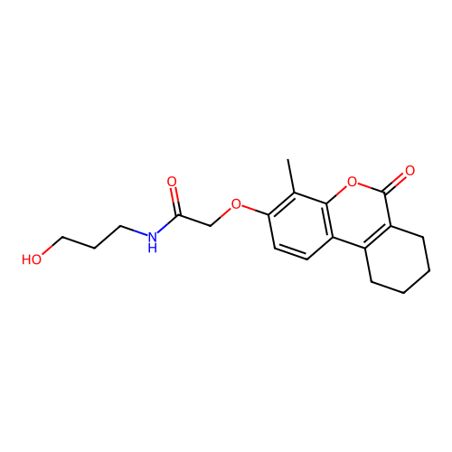 N-(3-hydroxypropyl)-2-((4-methyl-6-oxo-7,8,9,10-tetrahydro-6H-benzo[c]chromen-3-yl)oxy)acetamide structure