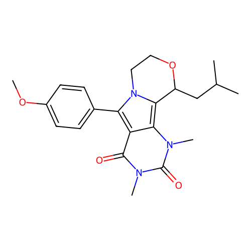 10-isobutyl-5-(4-methoxyphenyl)-1,3-dimethyl-7,8-dihydro-1H-pyrimido[4',5':3,4]pyrrolo[2,1-c][1,4]oxazine-2,4(3H,10H)-dione structure