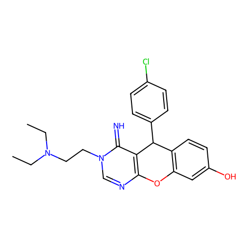 5-(4-chlorophenyl)-3-(2-diethylaminoethyl)-4-imino-5H-chromeno[2,3-d]pyrimidin-8-ol structure