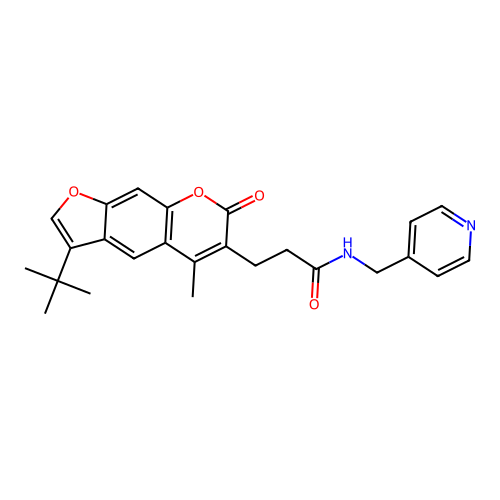 3-(3-tert-butyl-5-methyl-7-oxofuro[3,2-g]chromen-6-yl)-N-(pyridin-4-ylmethyl)propanamide structure