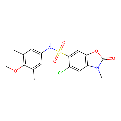 5-chloro-N-(4-methoxy-3,5-dimethylphenyl)-3-methyl-2-oxo-2,3-dihydro-1,3-benzoxazole-6-sulfonamide structure